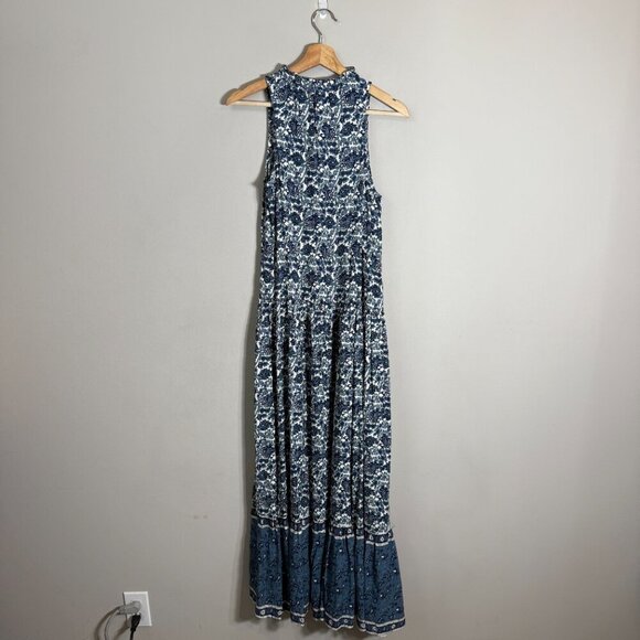 Mango Floral Paisley Print Button Up Tiered Maxi Dress Women's 2 Blue White NWT - Picture 4 of 16